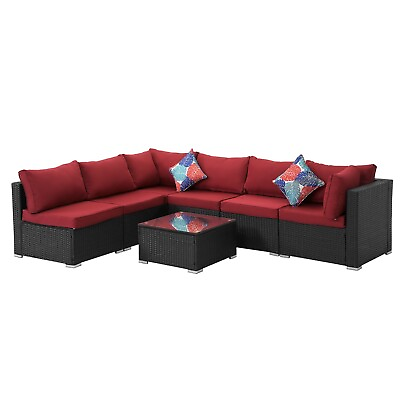#ad 7PCS Patio Furniture Sets Modular Rattan Outdoor Sectional Furniture Sofa Set