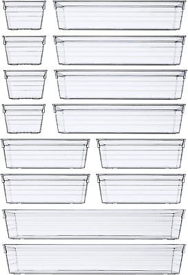 #ad DCA 14 PCS Clear Plastic Drawer Organizer Tray for Makeup Kitchen Utensils Jew