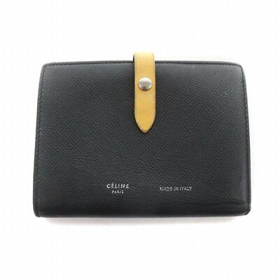 #ad CELINE authentic Bifold Wallet Strap Medium Multifunction Leather Logo Black