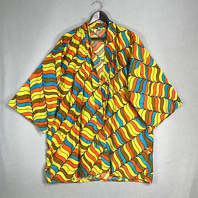#ad VINTAGE 60s Design House Robe Wrap Shirt Women One Size Psychedelic Mod Colorful