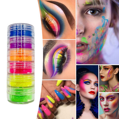 #ad 6Pcs DIY Art Decor Neon Pigment Nails Powder Dust Phosphor Fluorescent 6 Colors