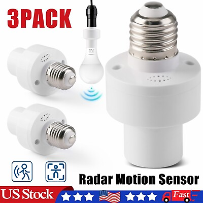 #ad E27 Radar Motion Sensor Light Holder Detector Base Lamp Switch Bulb Socket 3Pack
