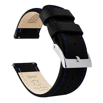#ad Black Leather Blue Stitching Watch Band Watch Band