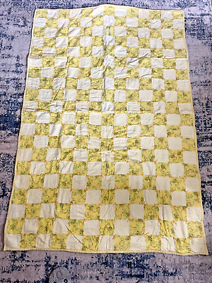 #ad Vintage Handmade Beautiful Yellow White Design with Ties 42quot; x 61quot;