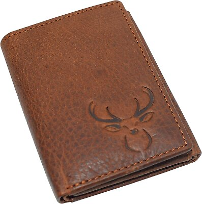 #ad Deer Men#x27;s RFID Blocking Real Leather Bifold Trifold Wallet Trifold
