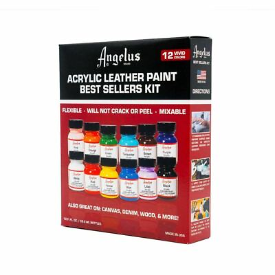 #ad Angelus Acrylic Leather Paint Best Sellers Kit 12 Colors 1 oz