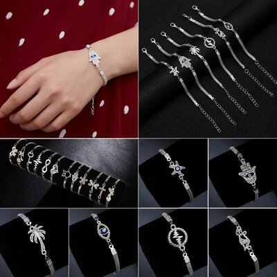 #ad 925 Silver Charm Hollow Heart Chain Bracelet Cuff Bangle Women Jewelry Gift GBP 2.19