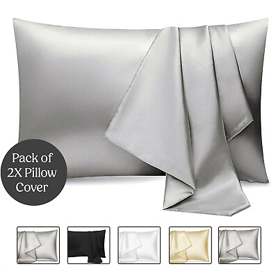 #ad New Satin Silk Pillowcase Pack Of 2 Cover King Queen Size Luxury Cushion Cover