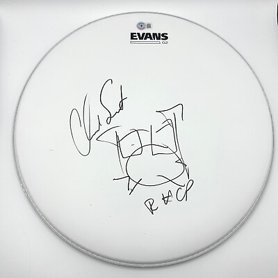 #ad CHAD SMITH SIGNED AUTOGRAPH DRUMHEAD RED HOT CHILI PEPPERS BECKETT BAS