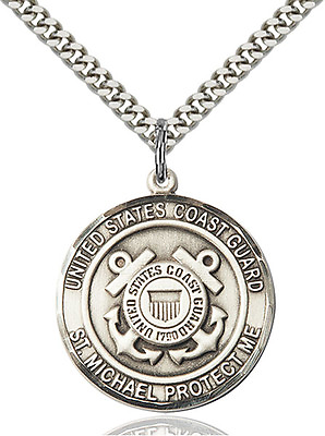 #ad Men#x27;s Sterling Silver Coast Guard St Michael Military Catholic Medal Necklace $95.25