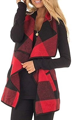 #ad Unidear Womens Casual Lapel Open Front Plaid Vest Cardigan Coat with Pockets