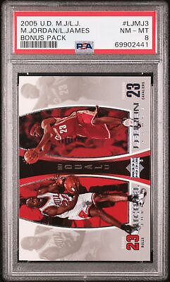 #ad LeBron James Michael Jordan 2005 Upper Deck Bonus Basketball Card #LJMJ3 PSA 8