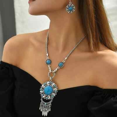 #ad Turquoise Necklace and Earring Set Blue Turquoise For Women Free Shipping