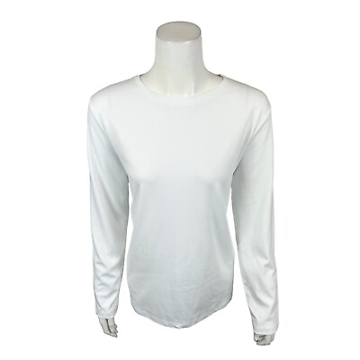 #ad Isaac Mizrahi Women#x27;s Essentials Pima Cotton Crew Neck Knit Top White Large Size