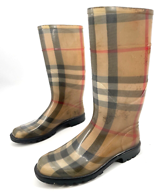 #ad Burberry womens size 40 9 Classic Haymarket Nova Check Plaid Rain Boots rubber