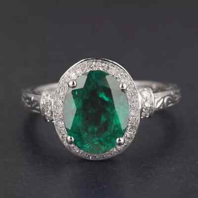 #ad 14KT White Gold 100% Natural Green Emerald 1.55Ct IGI Certified Diamond Ring
