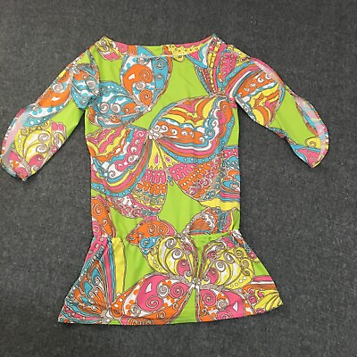 #ad Trina Turk Womens Dress Small Retro Colorful Neon Paisley Butterfly Drop Waist *