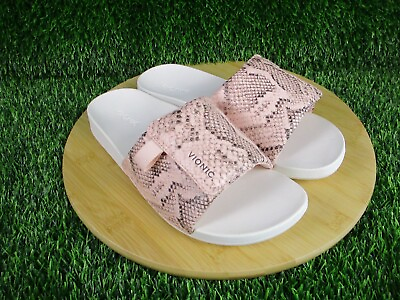 #ad Vionic Womens Keira Slide White Pink Snake Print Sandal Size 9 NIB