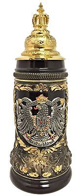 #ad Black Deutschland Eagle with Gold Pewter Crown Lid LE German Beer Stein .5 L