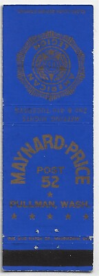 #ad Maynard Price Post 52 American Legion Pullman Wash. FS Empty Matchcover