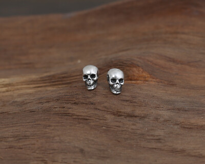 #ad Real Soild S925 Silver Gothic Style Skeleton Earring Small Skull Studs