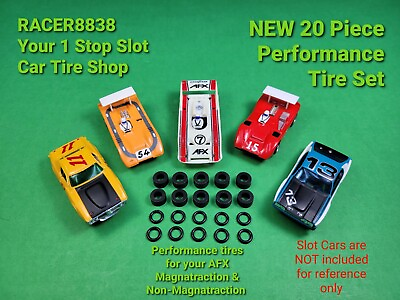 #ad AFX AURORA MAG amp; NON Mag 20 NEW TIRES front O RINGS amp; REAR SILICONES HO Slot Car