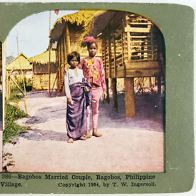 #ad St Louis World Fair Bagobos Young Married Couple Tribe Philippine Stereoview R62