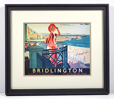 #ad BRIDLINGTON MCM Travel Advertisement “It’s Quicker by Rail” Framed Reproduction