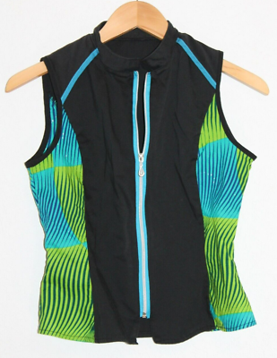 #ad Vintage vest black green blue no size material tag cotton feel zip up appx Sm