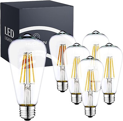 #ad HUDSON BULB CO. Vintage LED Edison Light Bulbs 60W 6 Pack E26 E27 Base