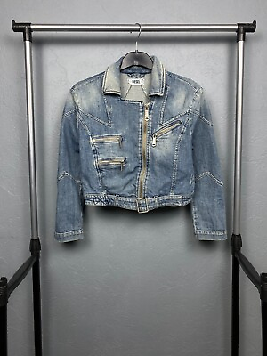#ad Diesel Distressed Denim Vintage Womens Biker Jacket Y2K Jeans Size S