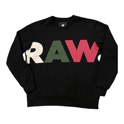 #ad G Star Raw Spellout Mens Crewneck Sweatshirt Sz Large Black