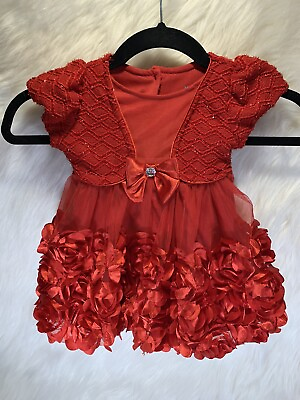 #ad Nannette Baby Dress 18 M Red Roses Holiday Party Christmas Valentines