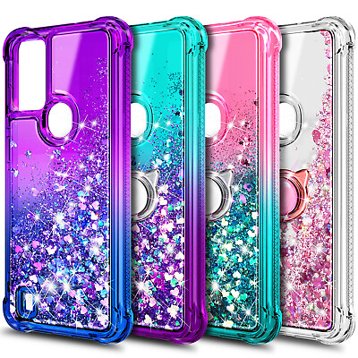 #ad For Wiko Voix Case Bling Liquid Glitter Phone Cover w Tempered Glass Protector