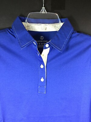 #ad Lands#x27; End Women#x27;s Dark Cobalt Blue Short Sleeve Polo Shirt Medium NWOT