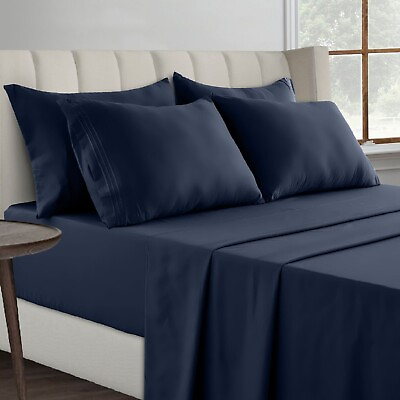 #ad 1800 Series 6 Piece Bed Sheet Set Soft Deep Pocket Twin King Queen Full Sheets