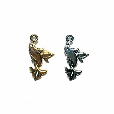 #ad DOLPHINS JEWELRY CHARM ANTIQUED SILVER PEWTER 4 DOLPHIN CHARMS PC9