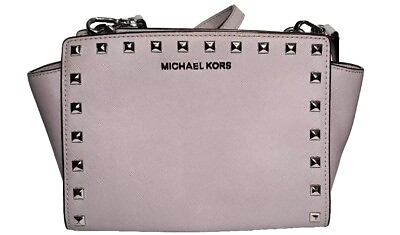 #ad Pre Owned Michael Kors Selma Studded Gray Leather Crossbody Bag GREAT CONDITION
