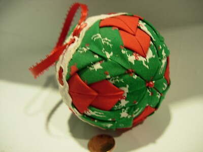 #ad Christmas tree Ornament handmade fabric quilted pieced ball holiday decor 3.5quot;
