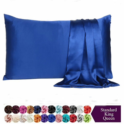 #ad Pillowcase Queen King Standard Silk Satin Bedding Single Ultra Soft Pillow Cover