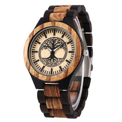 #ad Luxury Steampunk Tree Design Men#x27;s Wooden Quartz Wrist Watch Full Wood Strap