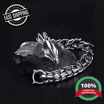 #ad Dragon Bracelet Silver Vintage Viking Wristband Jewelry for Men Bracelet Gift