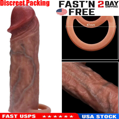 #ad Penis Sheath Male BIGGER Sleeve Girth Reusable Condom Extender Enlarger Enhancer