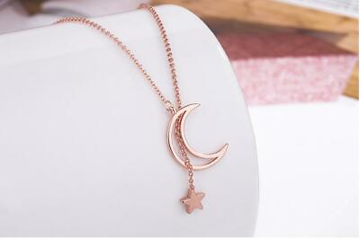 #ad Titanium Rose Gold Stainless Steel Moon amp; Star Pendant Chain Choker Necklace
