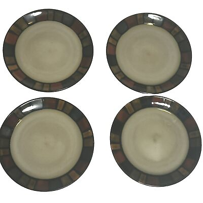 #ad Pier 1 Import Mosaic Brown 4 6 1 4” Salad Plates Hand Painted Stoneware