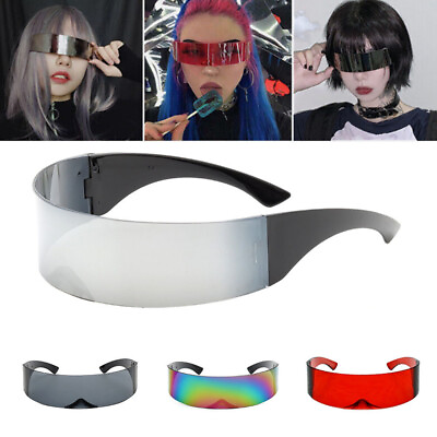 #ad Futuristic Sunglasses Mirrored Narrow Shield Wrap Around Rimless Flat Glasses *