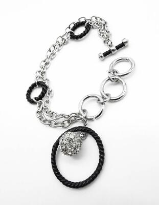 #ad GORGEOUS Black Cable Rings Pave Crystals Ball Charm Toggle Ring Clasp Bracelet $17.59