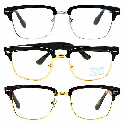 #ad Mens Luxury Designer Half Horned Rim Hipster Nerdy Clear Lens Eye Glasses