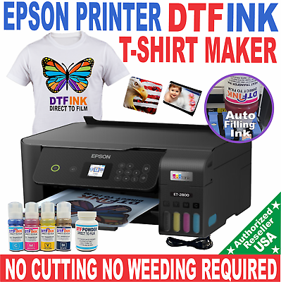#ad EPSON PRINTER WITH DTF DIRECT INK HEAT TRANSFER T SHIRT PRINT NO CUT START KIT.