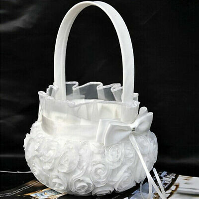 #ad US Lovely Bridal Wedding Party Flower Girl Basket White Rose Bowknot Basket New